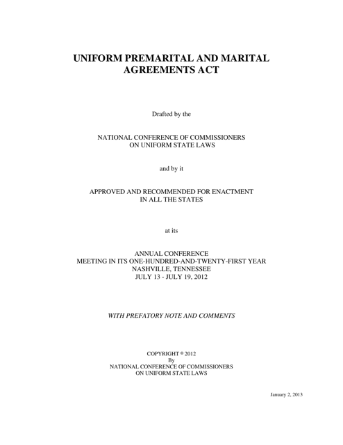 Image preview of the Uniform Premarital and Marital Agreements Act document
