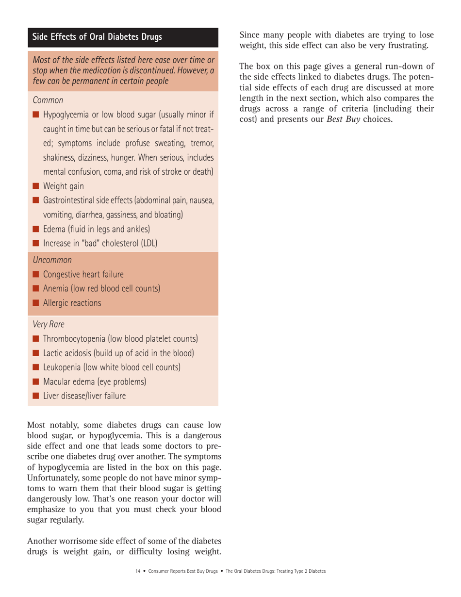 Consumer Reports Best Buy Drugs - the Oral Diabetes Drugs: Treating Type 2 Diabetes, Page 14