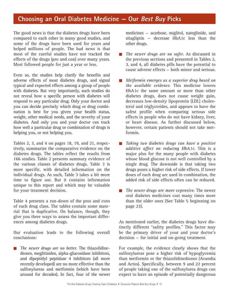 Consumer Reports Best Buy Drugs - the Oral Diabetes Drugs: Treating Type 2 Diabetes, Page 15