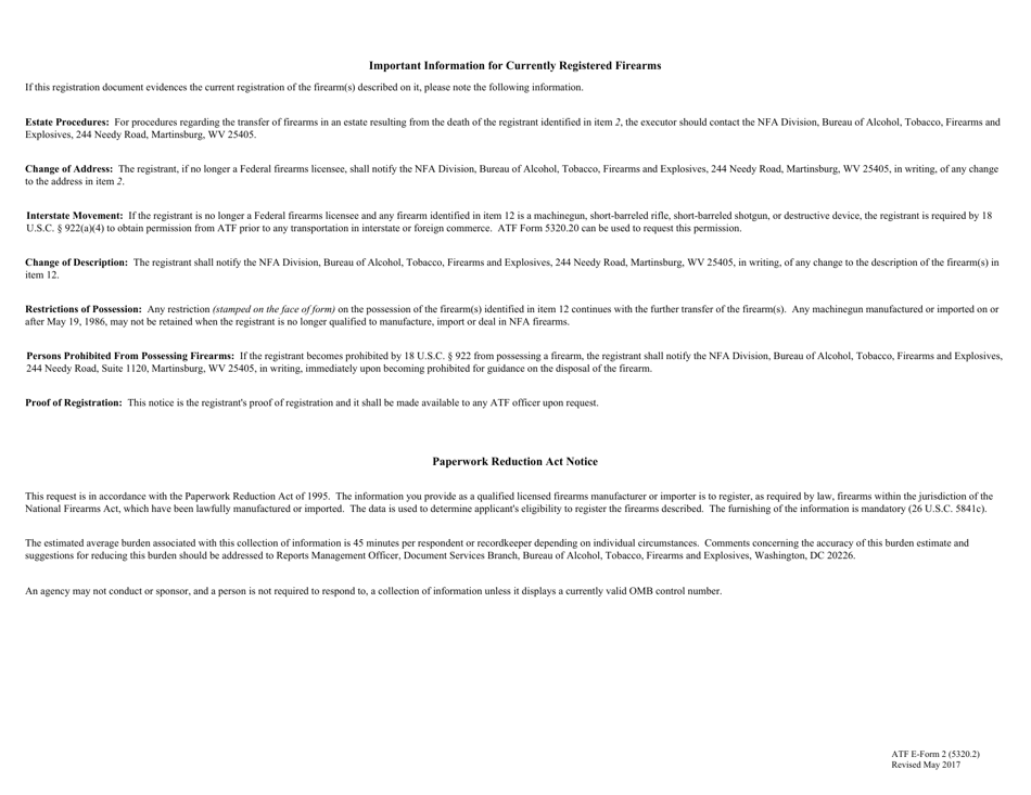 ATF Form 2 (5320.2) Notice of Firearms Manufactured or Imported, Page 5