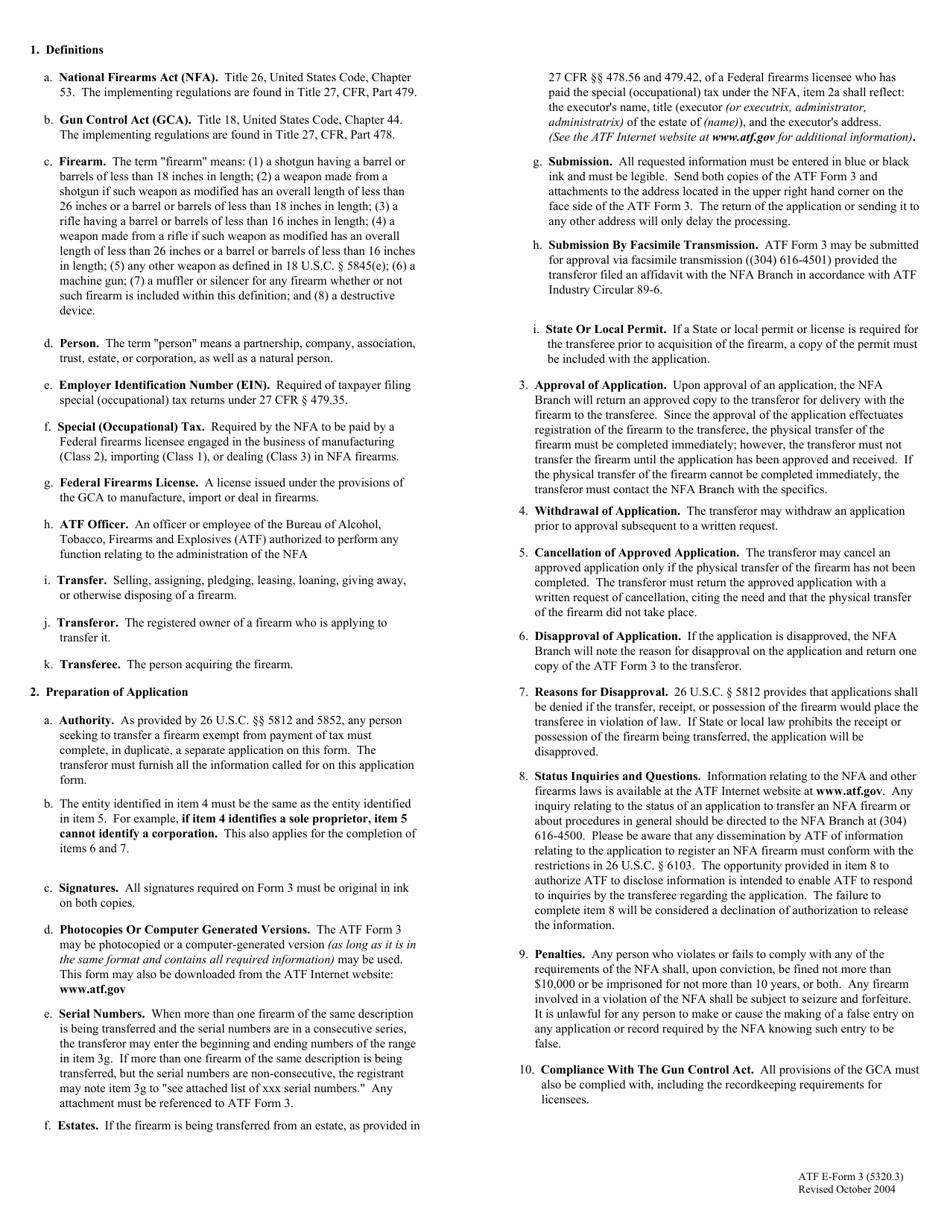 ATF Form 3 (5320.3) Application for Tax-Exempt Transfer of Firearm and Registration to Special Occupational Taxpayer (National Firearms Act), Page 3