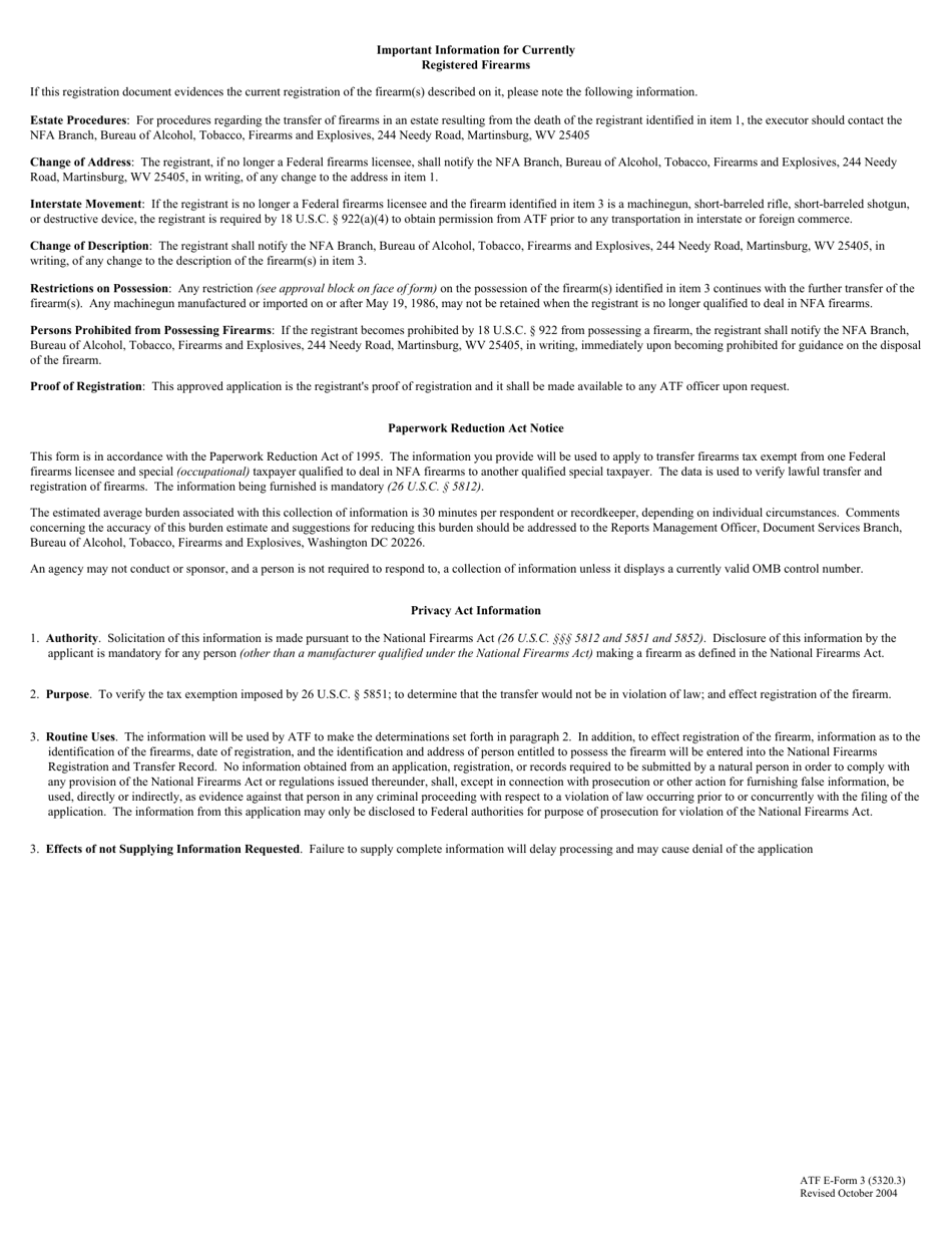 ATF Form 3 (5320.3) Application for Tax-Exempt Transfer of Firearm and Registration to Special Occupational Taxpayer (National Firearms Act), Page 4
