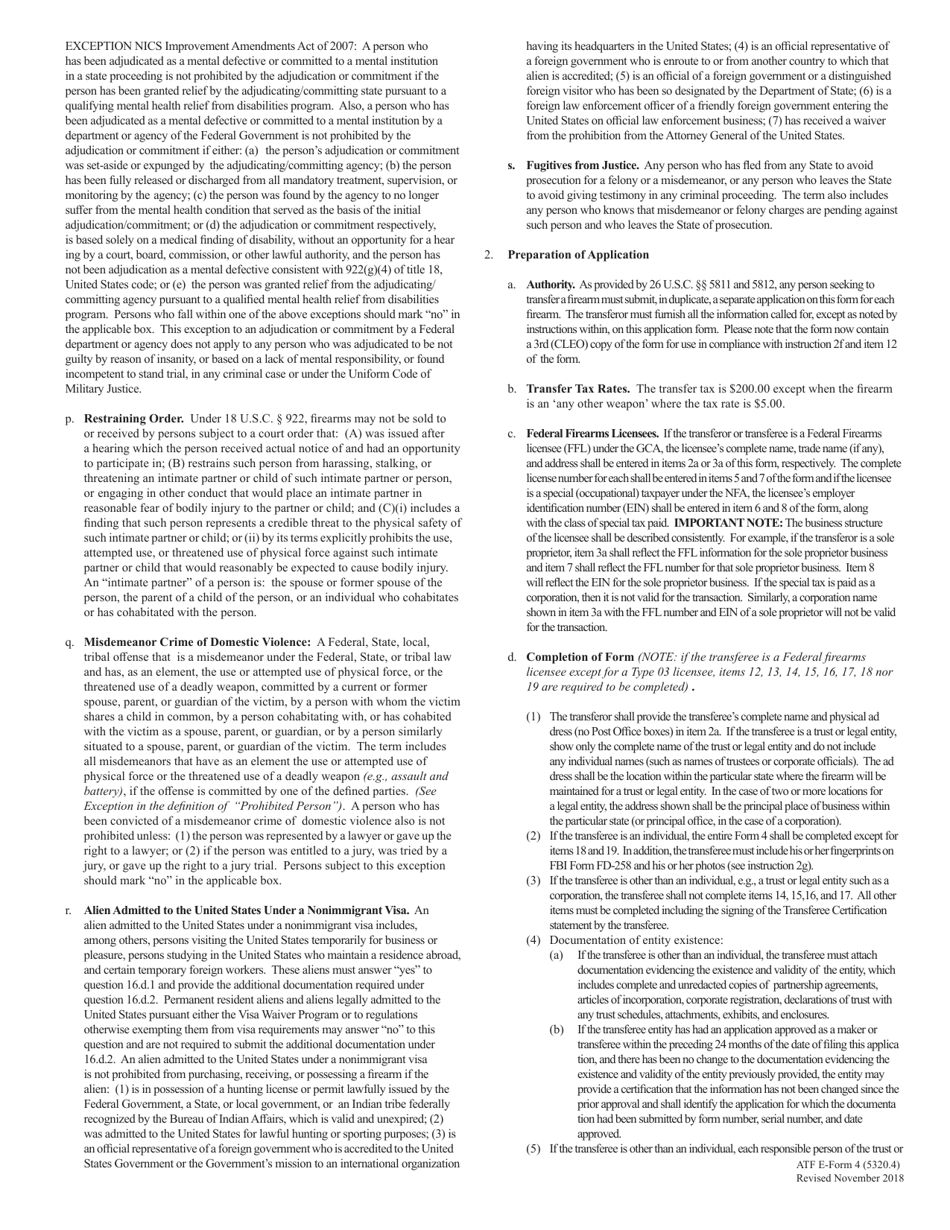 ATF Form 4 (5320.4) Application for Tax Paid Transfer and Registration of Firearm, Page 5