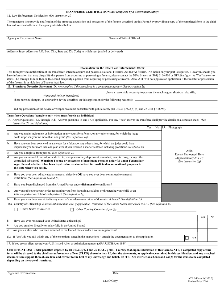 ATF Form 5 (5320.5) Application for Tax Exempt Transfer and Registration of Firearm, Page 11
