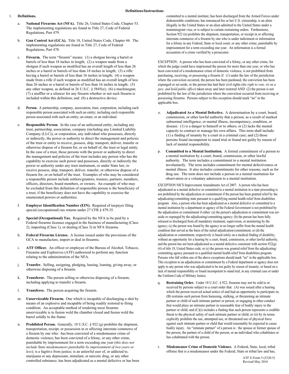 ATF Form 5 (5320.5) Application for Tax Exempt Transfer and Registration of Firearm, Page 4