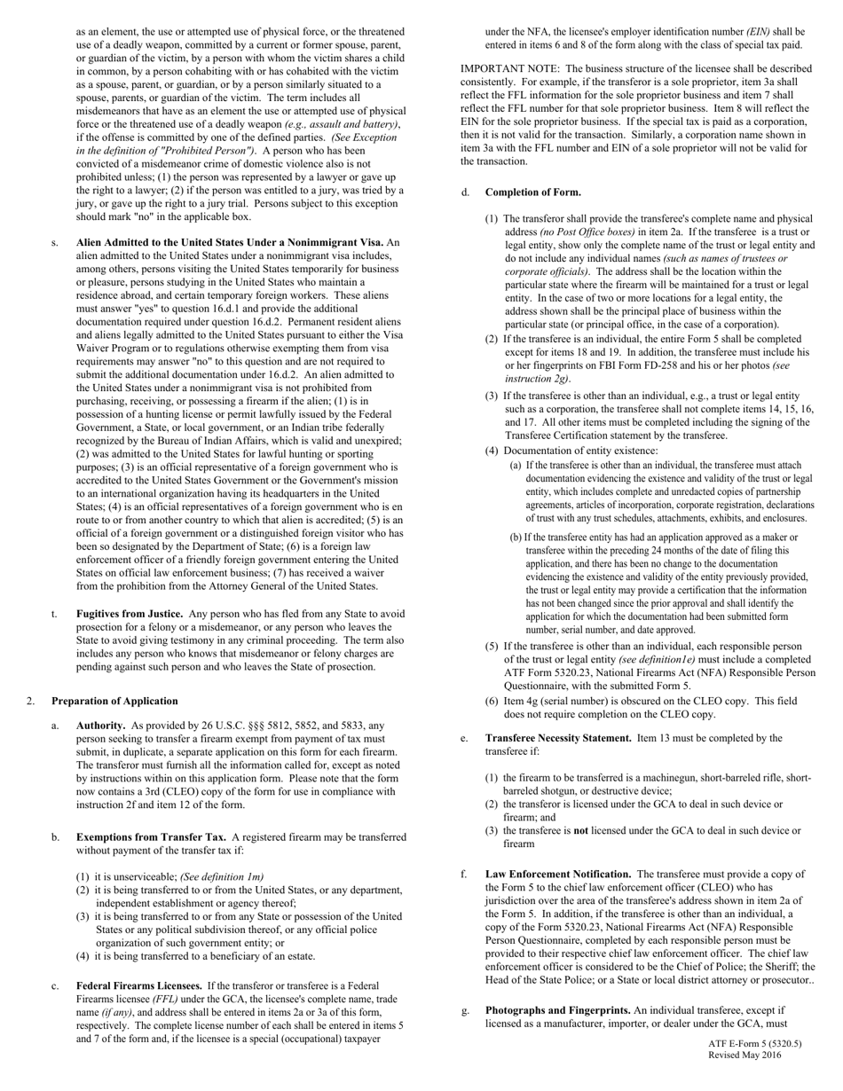 ATF Form 5 (5320.5) Application for Tax Exempt Transfer and Registration of Firearm, Page 5