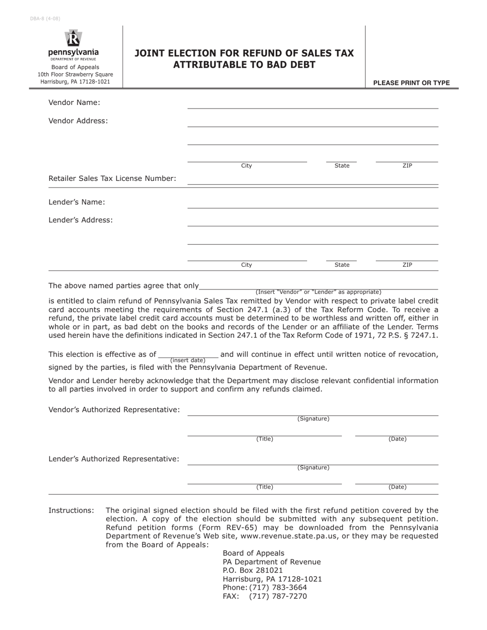form-dba-8-download-printable-pdf-or-fill-online-joint-election-for