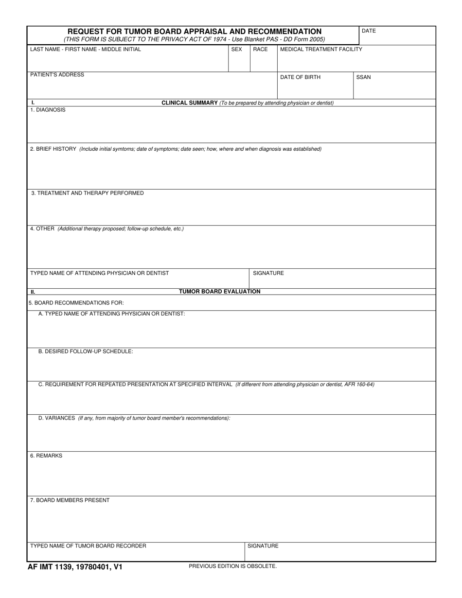 AF IMT Form 1139 - Fill Out, Sign Online and Download Fillable PDF ...