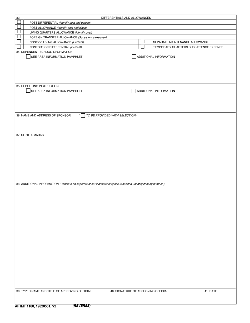 AF IMT Form 1188 Overseas Civilian Personnel Request, Page 2