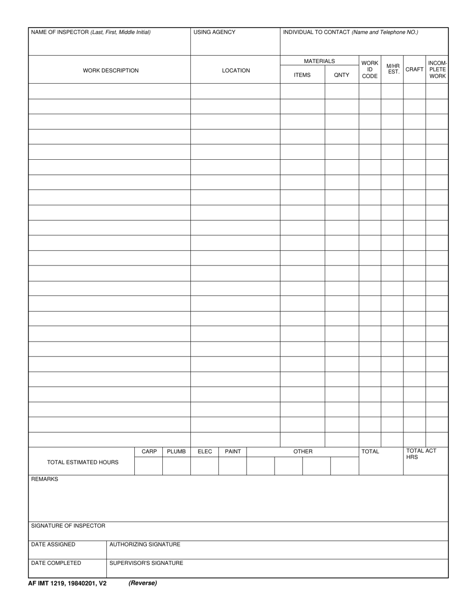 AF IMT Form 1219 - Fill Out, Sign Online and Download Fillable PDF ...