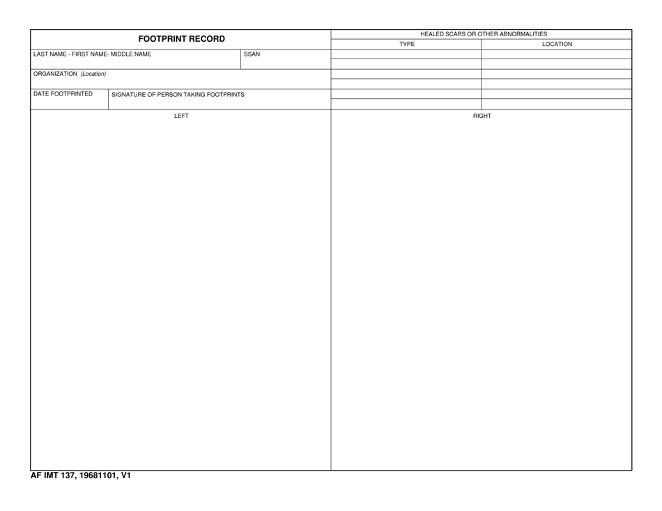 AF IMT Form 137 Footprint Record, Page 1