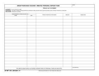 Document preview: AF IMT Form 1391 Group Purchase Voucher - Inmate's Personal Deposit Fund