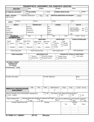 AF Form 1417 Sedation Clinical Record, Page 2