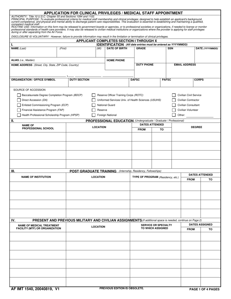 AF IMT Form 1540 - Fill Out, Sign Online and Download Fillable PDF ...