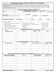 AF IMT Form 1540 Application for Clinical Privileges/Medical Staff Appointment