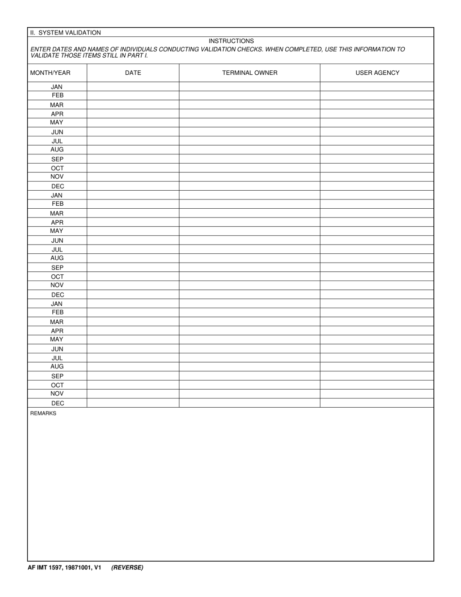 AF IMT Form 1597 Air Force Law Enforcement Terminal System Documentation, Page 2
