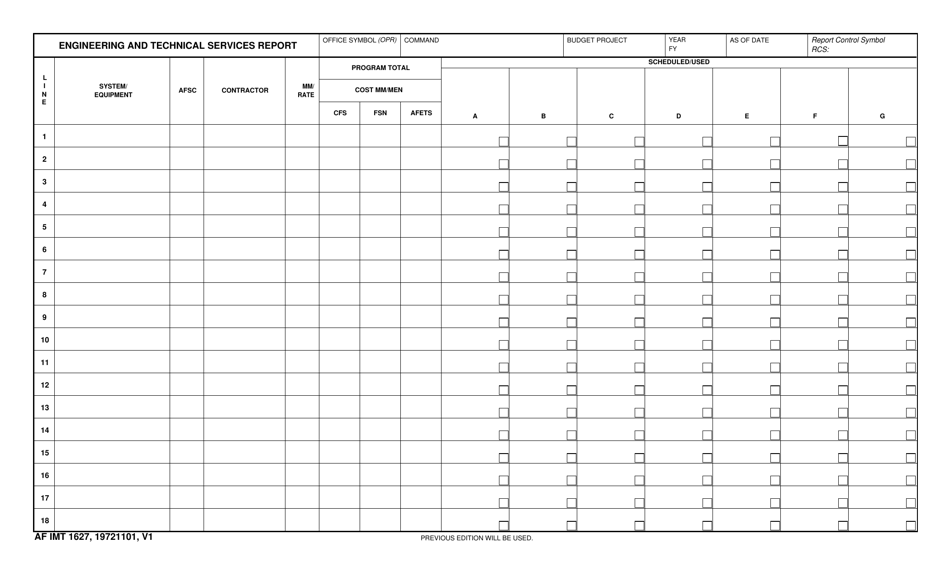 AF IMT Form 1627 Engineering and Technical Services Report, Page 1