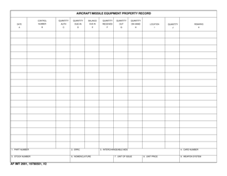 Document preview: AF IMT Form 2691 Aircraft/Missile Equipment Property Record
