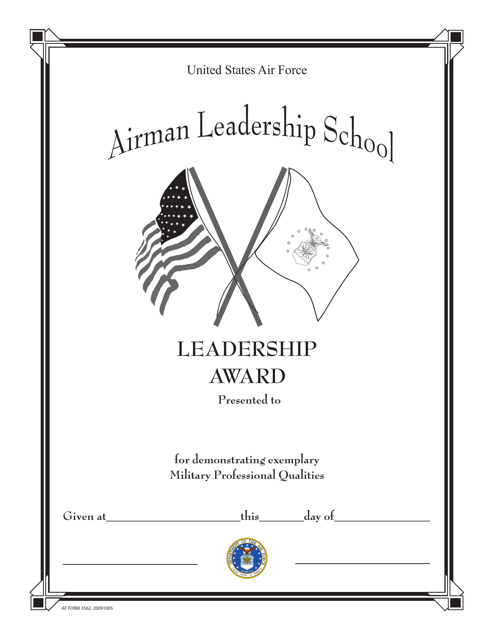 AF Form 3562 Airman Leadership School Leadership Award