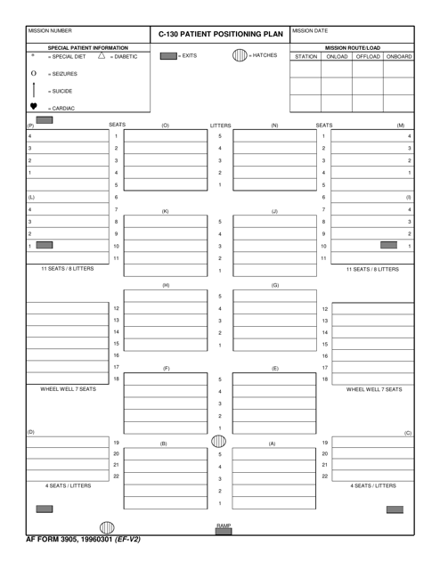 AF Form 3905 C-130 Patient Positioning Plan (LRA)