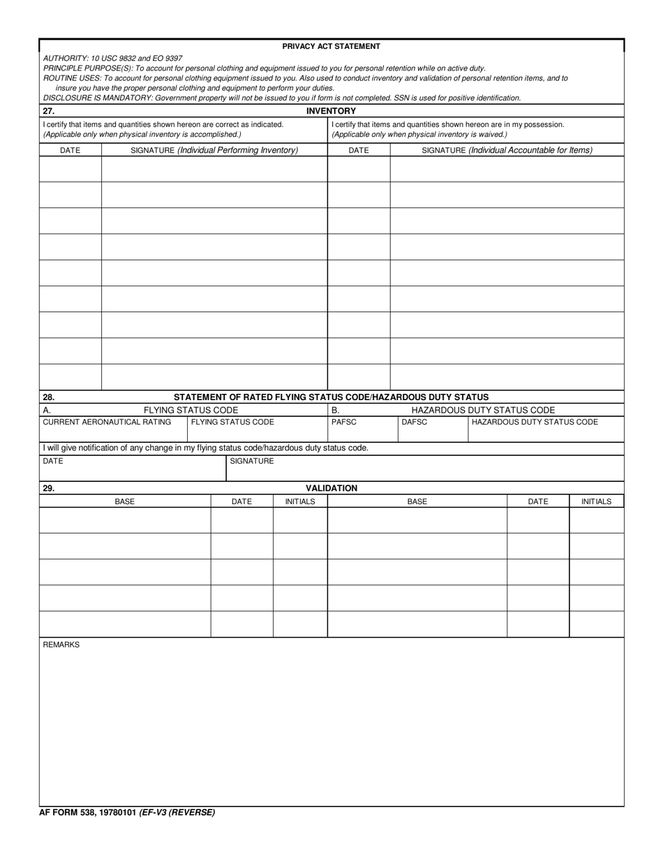 AF Form 538 - Fill Out, Sign Online and Download Printable PDF ...