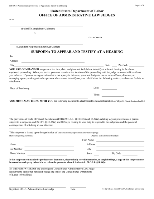 Administrative Subpoena to Appear & Testify at a Hearing Download Pdf