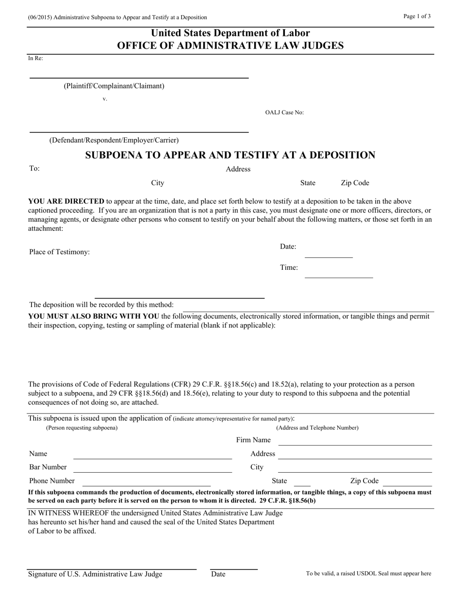 Administrative Subpoena to Appear  Testify at a Deposition, Page 1
