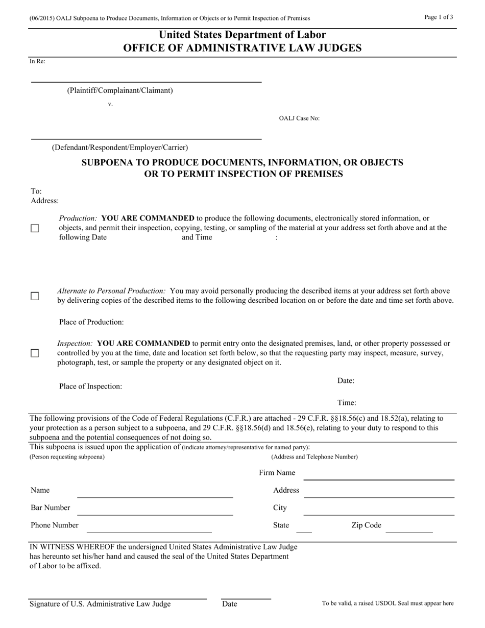 Administrative Subpoena to Produce Documents, Information or Objects, or to Permit Inspection of Premises, Page 1