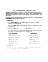 Document preview: Solid Waste Transporter Permit Application - Delaware