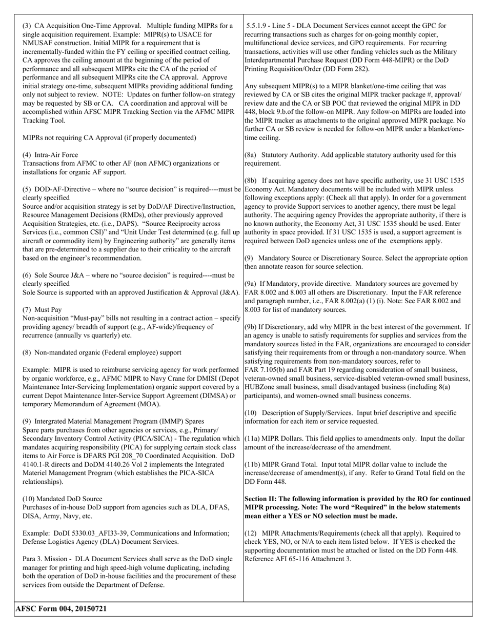 AFSC Form 004 Outgoing MIPR Checklist, Page 6