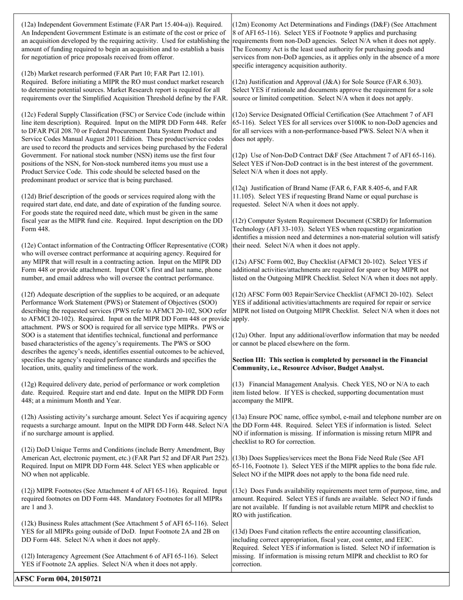 AFSC Form 004 Outgoing MIPR Checklist, Page 7