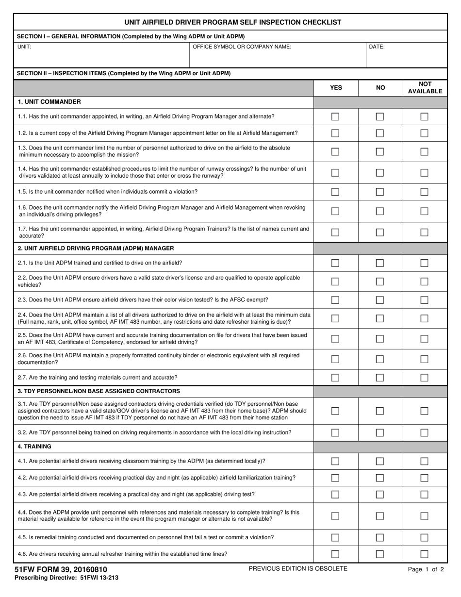 51 FW Form 39 Download Fillable PDF or Fill Online Unit Airfield Driver Sns-Brigh10