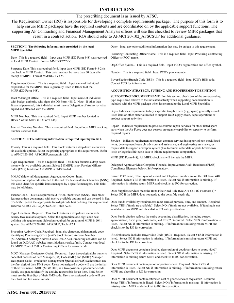 AFSC Form 001 Incoming MIPR Checklist, Page 5