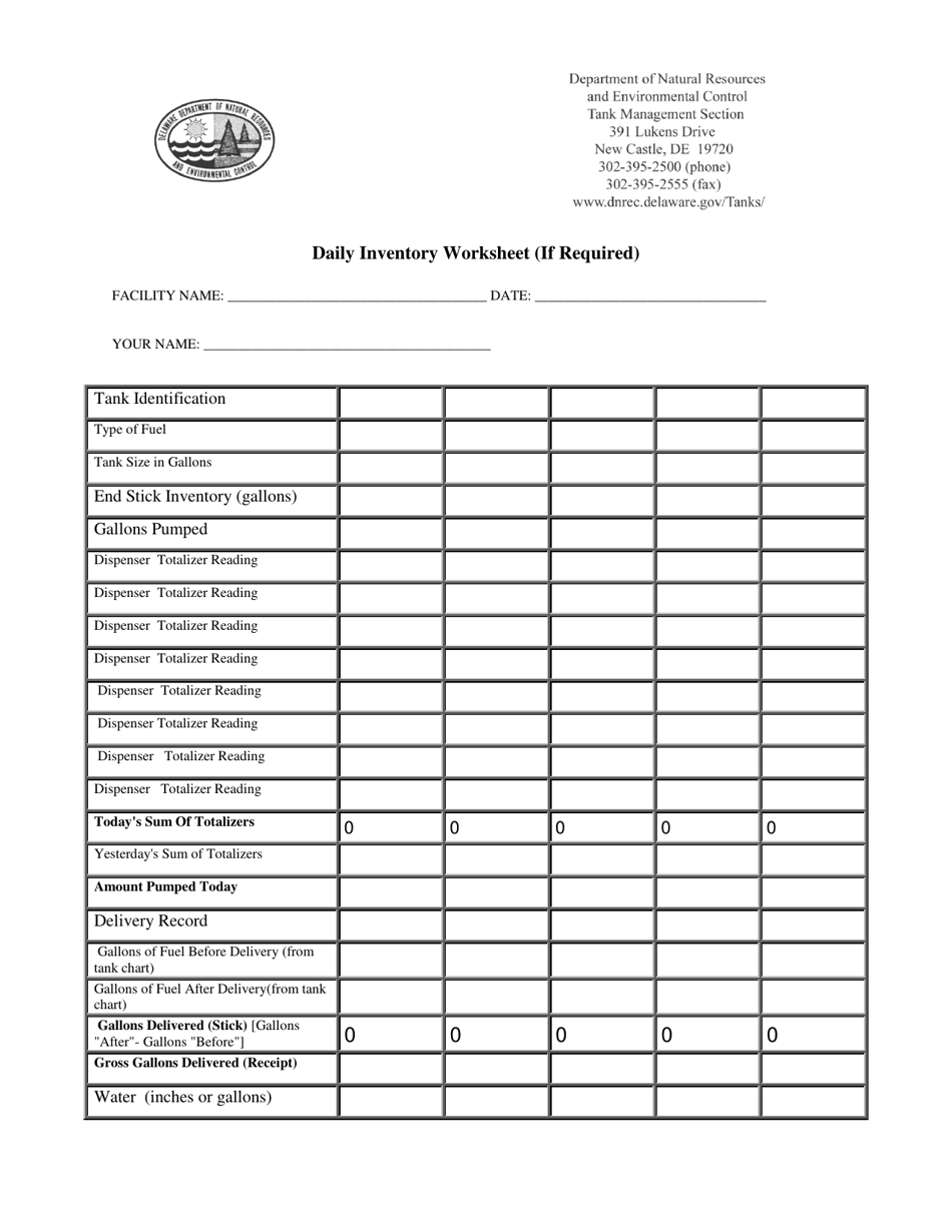 delaware daily inventory worksheet download fillable pdf templateroller