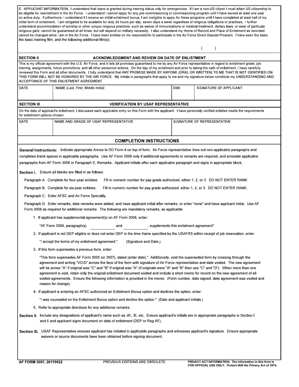 Af Form 3007 - Fill Out, Sign Online And Download Fillable Pdf 