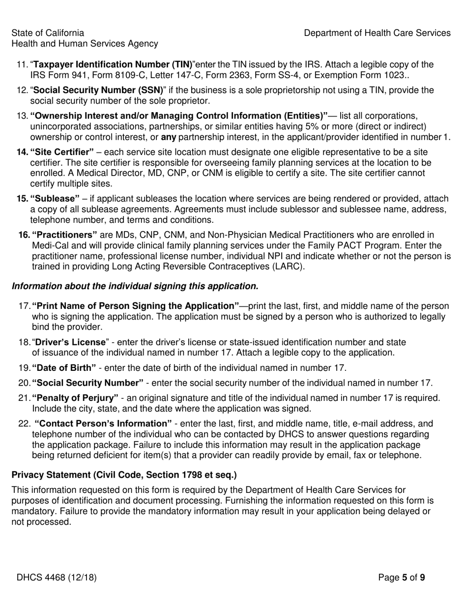 Form DHCS4468 Family Pact Provider Application - California, Page 5