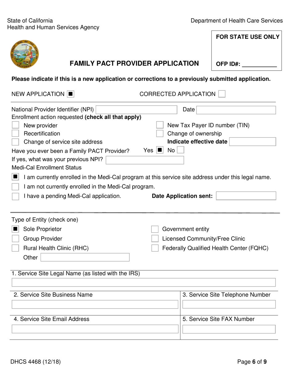 Form DHCS4468 Family Pact Provider Application - California, Page 6