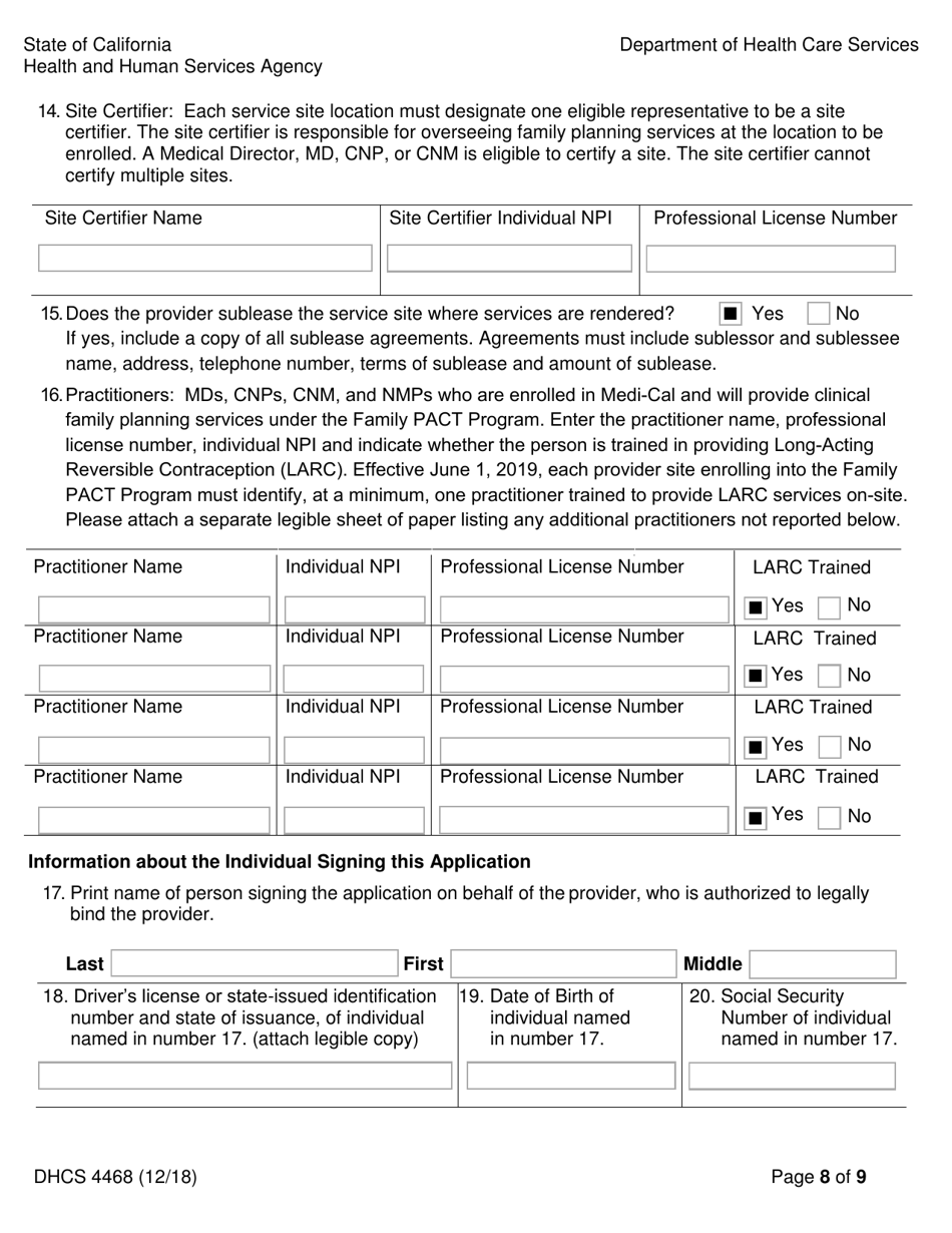 Form DHCS4468 Family Pact Provider Application - California, Page 8