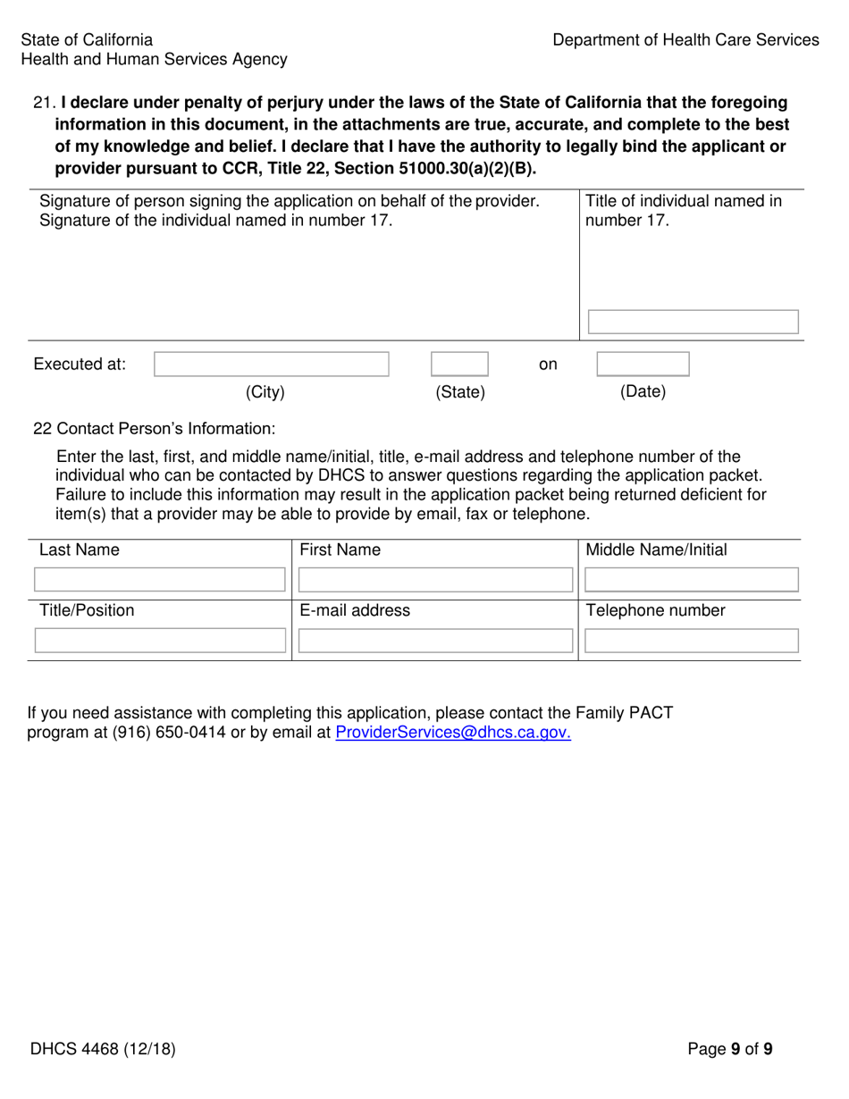 Form DHCS4468 Family Pact Provider Application - California, Page 9