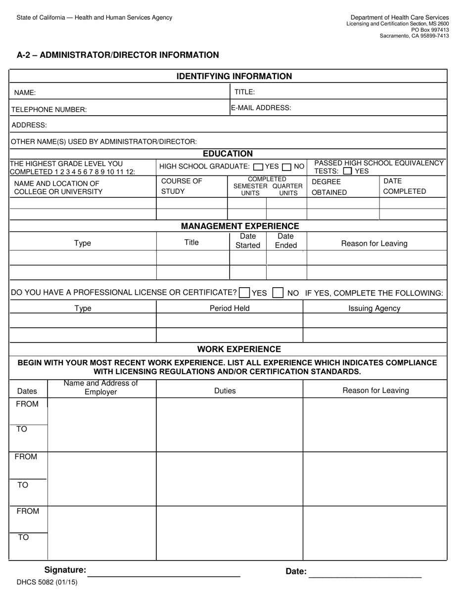 Form DHCS5082 A-2 - Administrator / Director Information - California, Page 1