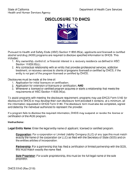 Form DHCS5140 Disclosure to Dhcs - California