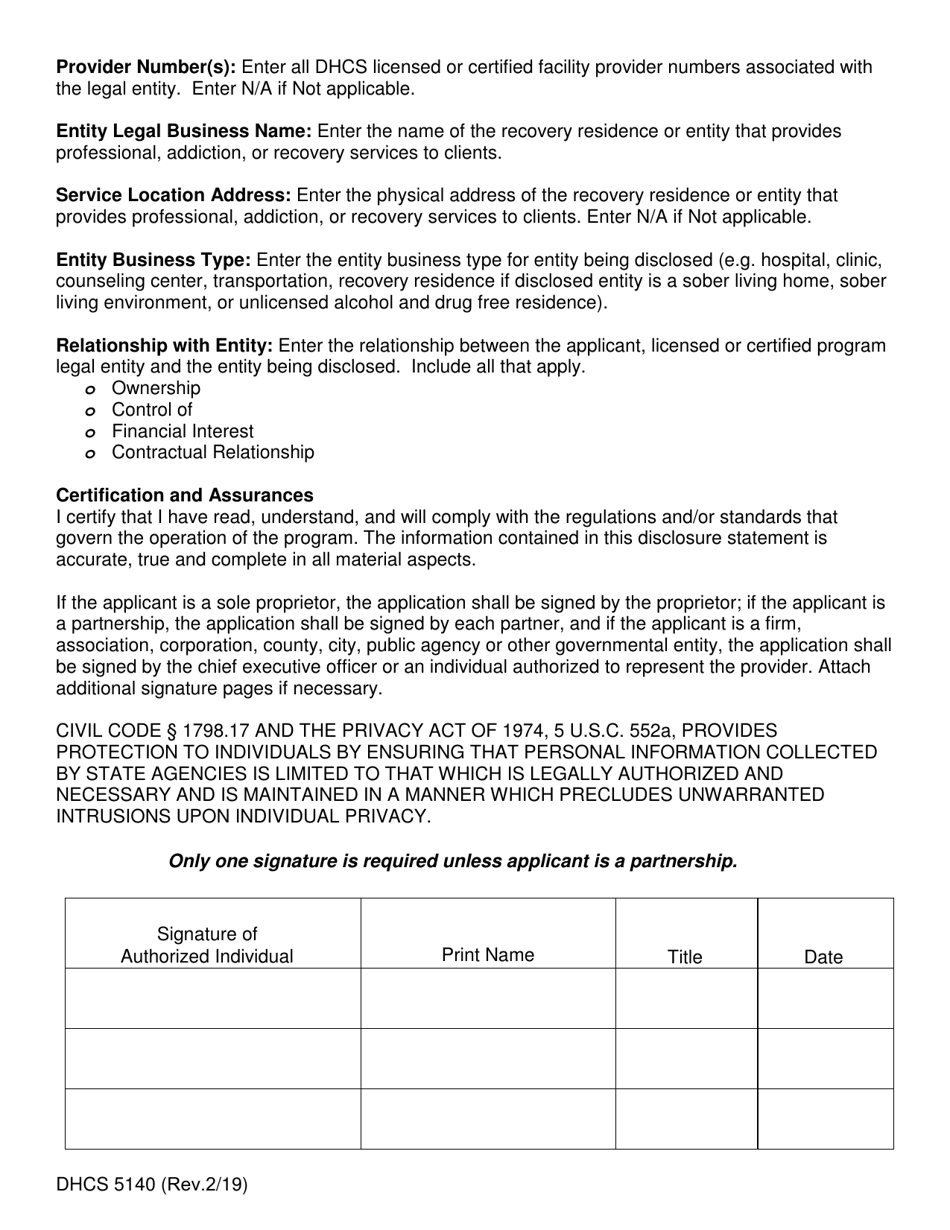 Form DHCS5140 Disclosure to Dhcs - California, Page 2