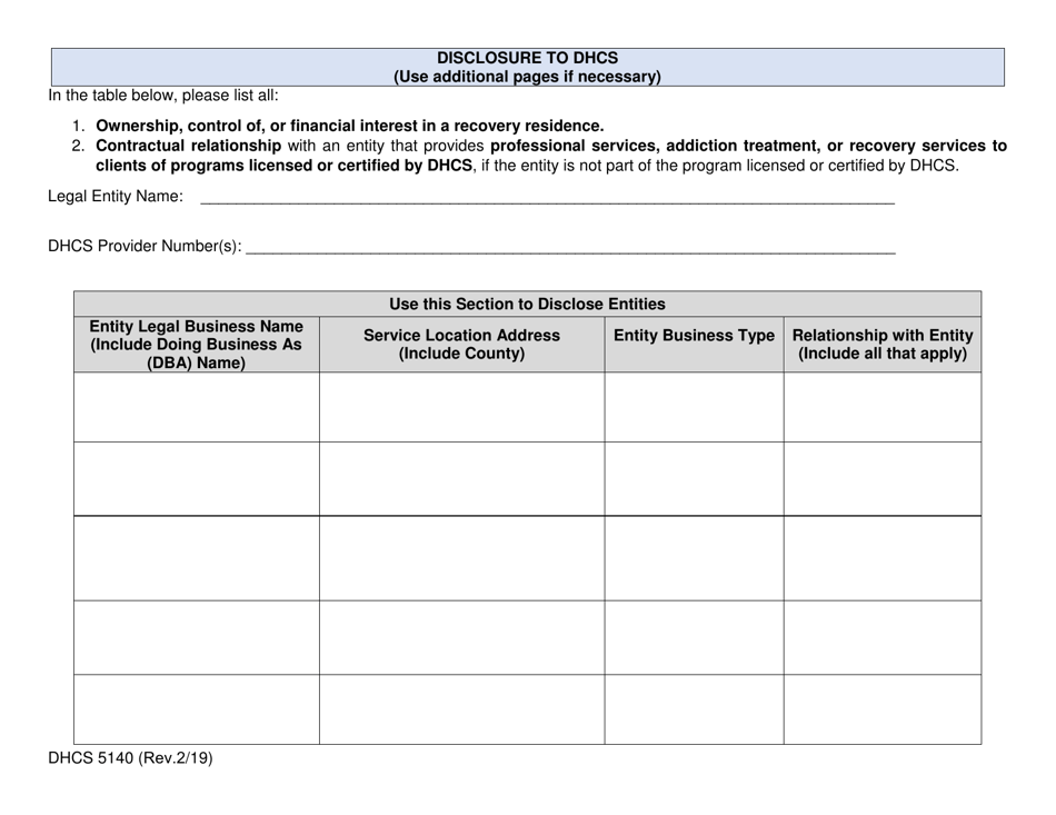 Form Dhcs5140 - Fill Out, Sign Online And Download Fillable Pdf 