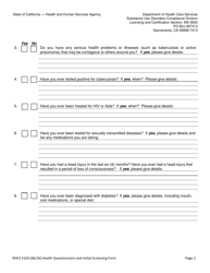 Form DHCS5103 Client Health Questionnaire and Initial Screening Questions - California, Page 2