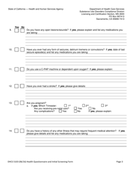 Form DHCS5103 &quot;Client Health Questionnaire and Initial Screening Questions&quot; - California, Page 3