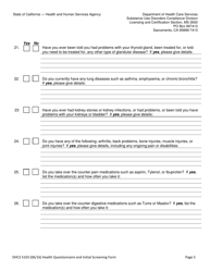 Form DHCS5103 &quot;Client Health Questionnaire and Initial Screening Questions&quot; - California, Page 5