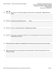 Form DHCS5103 &quot;Client Health Questionnaire and Initial Screening Questions&quot; - California, Page 6