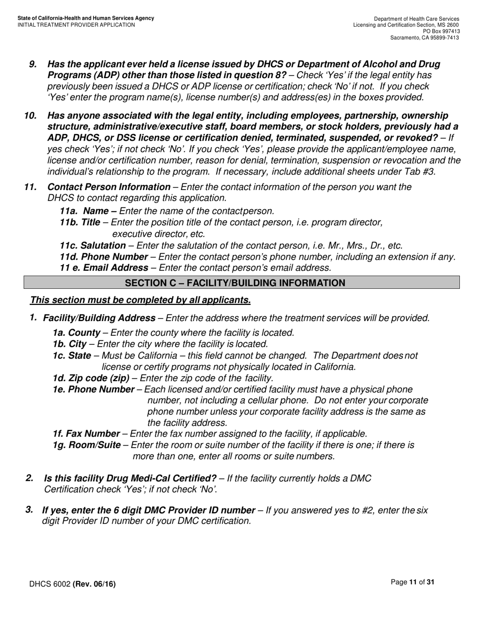 Form DHCS6002 Initial Treatment Provider Application - California, Page 11