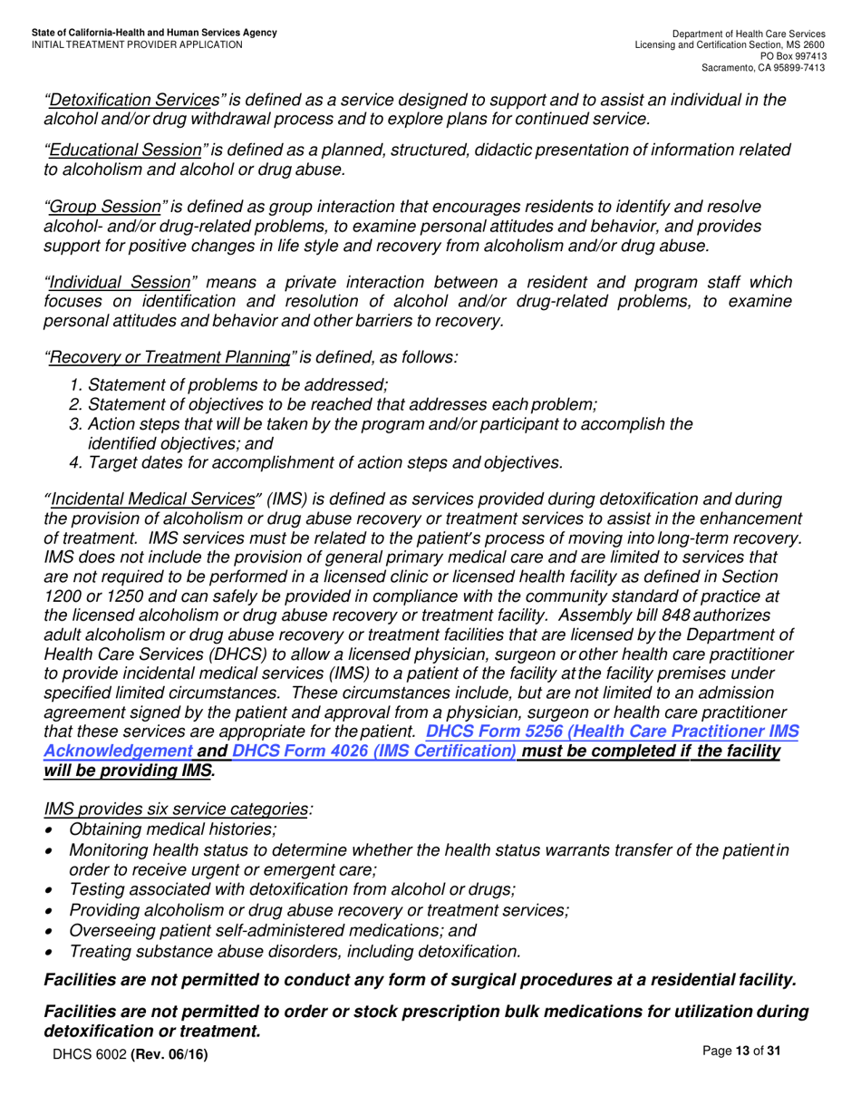 Form DHCS6002 Initial Treatment Provider Application - California, Page 13