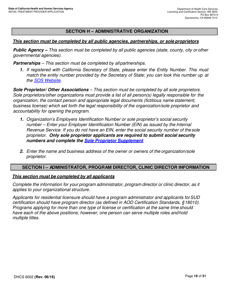 Form DHCS6002 Initial Treatment Provider Application - California, Page 18